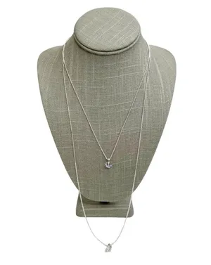 Cubic Zirconia Double Layered Dainty Silver Chain Necklace thumbnail 2