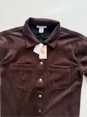 NWT Sincerely Jules Brown Faux Suede Overshirt Size M thumbnail 4