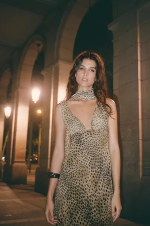 Zara Leopard Animal cheetah Print Evening Gown with Scarf maxi dress thumbnail 12
