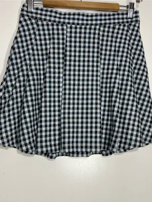 Free People Honey Blue Multi Gingham Pleated Skater Mini Skirt size 8 thumbnail 6