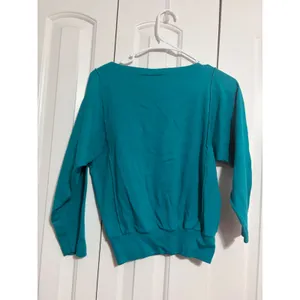 Lizsport Sweatshirt Vintage 90s Teal Exposed Seam Boat Neck‎ Small thumbnail 6