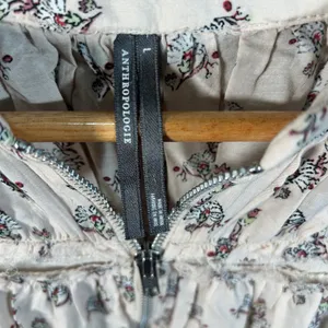 By Anthropologie Floral Block Print Puffy Zip Front Raw Edge Boho Blouse Large thumbnail 7