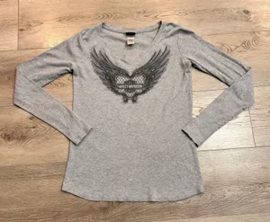 Harley-Davidson Long Sleeve V-Neck‎ Graphic Tee Biker Top Womens Size Small thumbnail 1