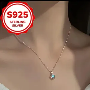Simple 925 Sterling Silver Moonstone Pendant Necklace Suitable 4 Hypoallergenic Mosaic Material: Moonstone Main Material : 925 Silver Plating: Platinum Plated thumbnail 1
