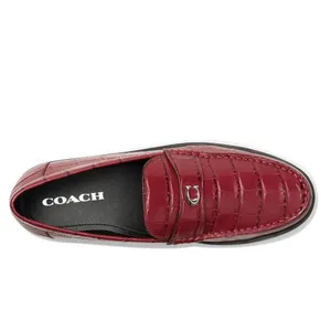 Coach Jocelyn Croc Embossed Dark Ruby Red Leather Slip On Penny Loafers Flats thumbnail 3