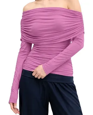 NWT Abercrombie & Fitch Womens Pink Draped Off Shoulder Ruched Top Size Large thumbnail 1