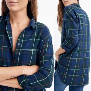 Madewell Flannel Oversized Ex-Boyfriend Shirt in Dark‎ Plaid 100% Cotton Size XS thumbnail 2