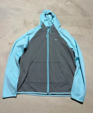Nike Light Blue and Gray Zip-Up Hoodie therma-fit medium thumbnail 1