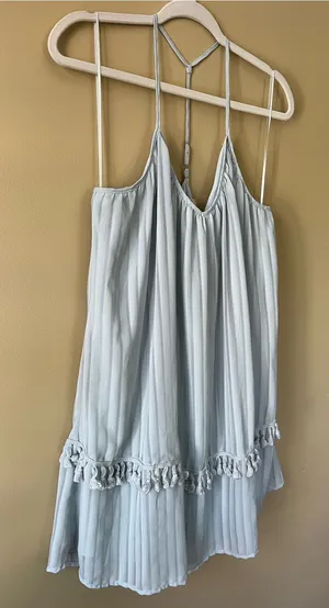 Gianni Bini Light Blue Pleated Mini Dress with Tassel Trim thumbnail 1