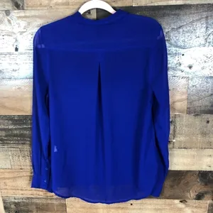 American Eagle Outfitters Royal Blue Chiffon‎ Button Down Shirt Womens Medium thumbnail 6