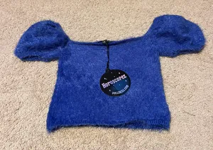 Dolls Kill Blue fuzzy sweater puff short sleeve top never worn thumbnail 3