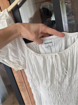 Aritzia Sunday Best Kay dress puff short sleeve babydoll mini tie front smocked thumbnail 6