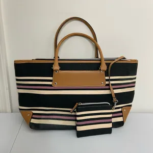 Victoria’s‎ Secret purple cream black striped zip shoulder bag with coin purse thumbnail 1