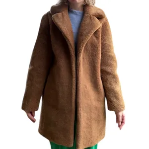 Yves Salomon Meteo Women's Teddy Bear Coat Camel Brown 100% Lamb Shearling Fur thumbnail 4