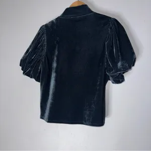 FREE PEOPLE‎ BLUE Claudia Velvet Mock Neck Women's short sleeve bohemian Top XS thumbnail 4