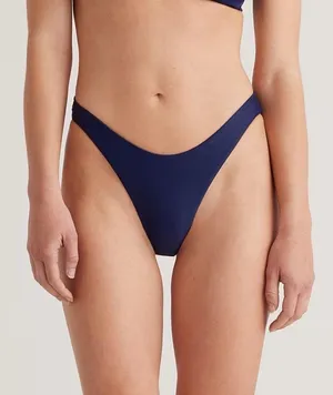 NWT QUINCE Navy Blue Italian High-Leg Bikini Bottom Sz S 💙 thumbnail 1