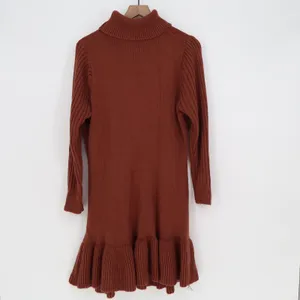 SHEIN Sweater Dress Womens 1XL Curve Rust Brown Cable Knit Ruffle Hem Excellent thumbnail 3