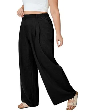 Halara womans size S high waisted plicated side pocket wide leg cotton pants NEW thumbnail 3