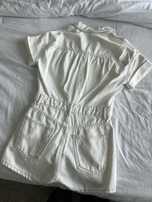 ZARA White Denim Short Sleeve Romper thumbnail 3