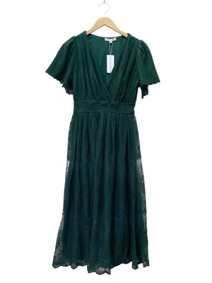 NWT Baltic Born Milena Midi Dress Medium Green Lace Smocked Waist Flutter Sleeve thumbnail 2