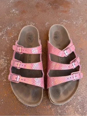 Birkenstock pink snakeskin 3 strap sandals sz 38/7.5 #summer #beach #retro thumbnail 3
