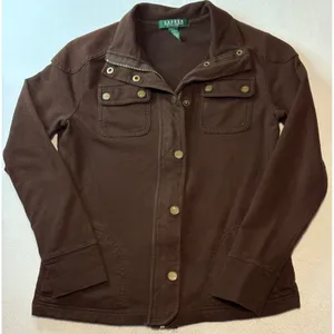 Lauren Ralph Lauren Petite Brown Cotton Utility Jacket Full Zip Snap Small P/P thumbnail 3