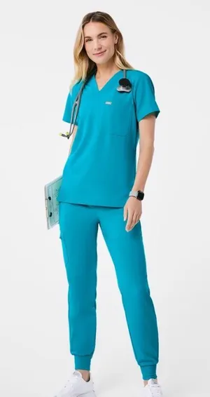FIGS Blue Scrub Set with Zamora pants and caterinia scrub top XS/SM thumbnail 1