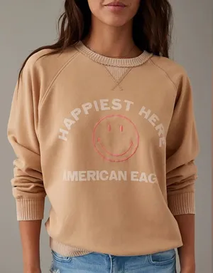 American Eagle Brown Funday‎ Graphic Raglan-Sleeve Sweatshirt thumbnail 1
