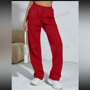 SHEIN Red Slant Pockets Drawstring Waist Flare Leg Sweatpants thumbnail 3