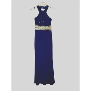 Speechless Navy Lace Halter Formal Gown Beaded Waist Slit Prom Dress 5 S thumbnail 2