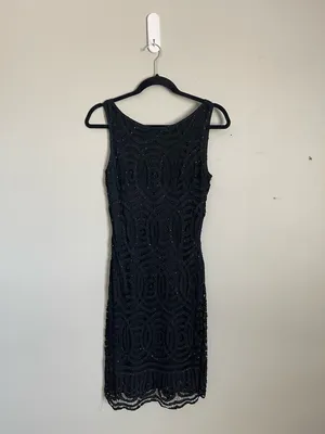 CACHE | Black Beaded Lace Midi Dress Sz S thumbnail 2