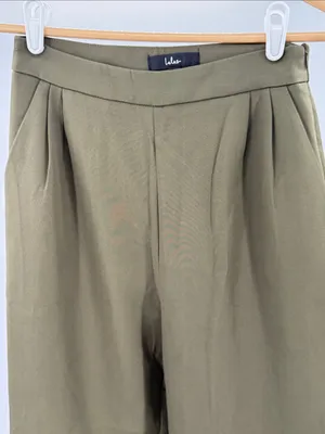 Lulu's Olive Green Tailored Pleat Trousers S office professional casual neutral thumbnail 5