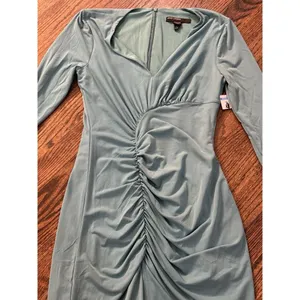 Maggy London Women's‎ Curved Seam and Shirring Detailed Dress SIZE 2 Green Blue thumbnail 7