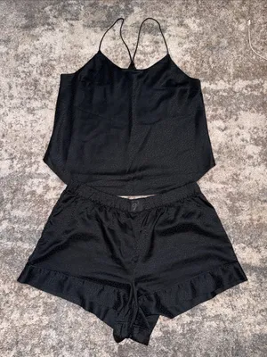 Victoria's Secret Black Satin Cami & Shorts Sleep Set thumbnail 1