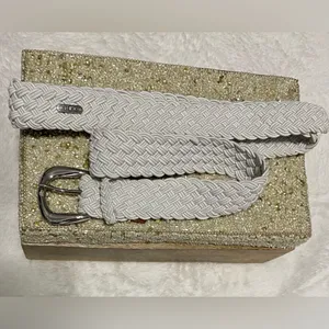 Ralph Lauren White Braided Cord Belt Silver Buckle Trim Size 44 inches thumbnail 6