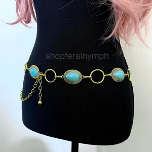 Gold Y2K Turquoise Western Boho Chain Belt, Fits 25.5-44.5 Inches, X7GA1271 thumbnail 3