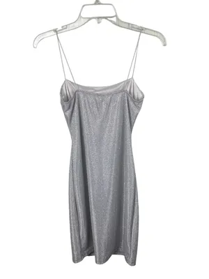 NEW Windsor Silver Glitter Sparkle Slip Dress with Cowl Neck Size Medium Fairy thumbnail 2