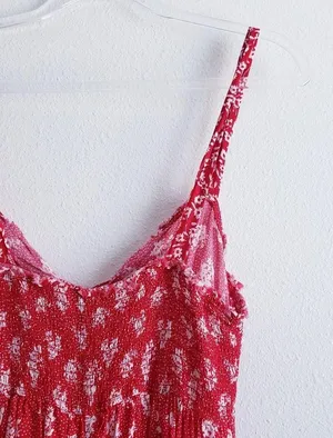 Free People Dont Dare Red Mixed Floral Mini Dress thumbnail 6