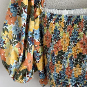 Abercrombie & Fitch Floral Puff Sleeve Blouse Back Smocking Large thumbnail 7