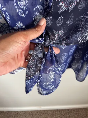 CHICO'S | Mixed Print Patchwork Semi-Sheer Button-Down Tie Front Blouse Sz XL thumbnail 3