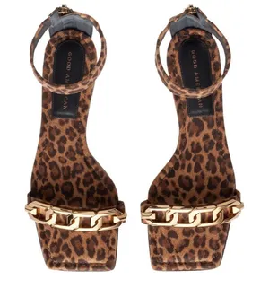 NEW GOOD AMERICAN Ankle Strap Sandal In  Leopard thumbnail 1