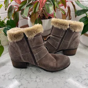Josef Seibel Womens Brown Suede Faux Fur Ankle Boots Size 40 Buckle Strap Zip Up thumbnail 6