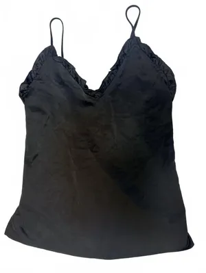Black Lace Trim Camisole Top Chemise Lingerie Large Goth Coquette Grunge Y2K thumbnail 1