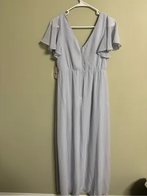 Birdy Grey Hannah Chiffon Bridesmaid Dress Ice Blue Size Medium New Maxi Flutter thumbnail 3