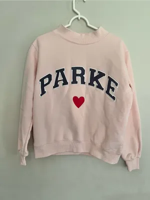 Parke Heart Varsity Mockneck Sweatshirt In Peony And Denim Size S/M thumbnail 2