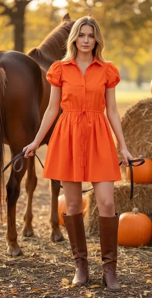 Deluc Gasus Orange Puff Sleeve Mini Shirt Dress Fall Autumn Size M thumbnail 1