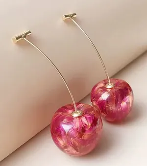 Pink and Gold Cherry Drop Earrings thumbnail 1