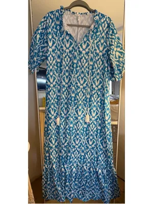 NEW Floral Loose Lightweight Beach 3/4 Ruffle Sleeve Maxi Dress V Neck A Line M thumbnail 4