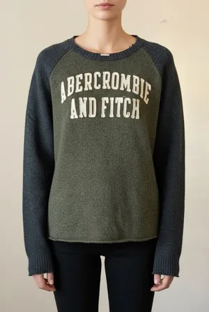 ABERCROMBIE & FITCH | Wool Blend Embroidered Logo Raglan Knit Sweater Sz M thumbnail 1