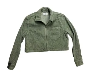 Tna Aritzia‎ Sage Green Corduroy Cropped Zip Up Jacket Womens XS thumbnail 1